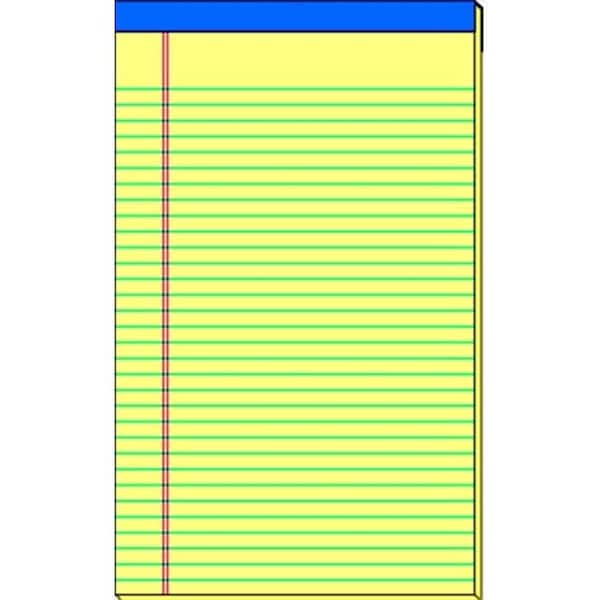 School Smart 027430 Perforated Stapled Standard Legal Pad; 8.5 x 11.75 In; 15 Lb; 50 Sheets; 0.38 In Ruling; Sulphite Bond Paper; Canary; Pack 12 27430 - main